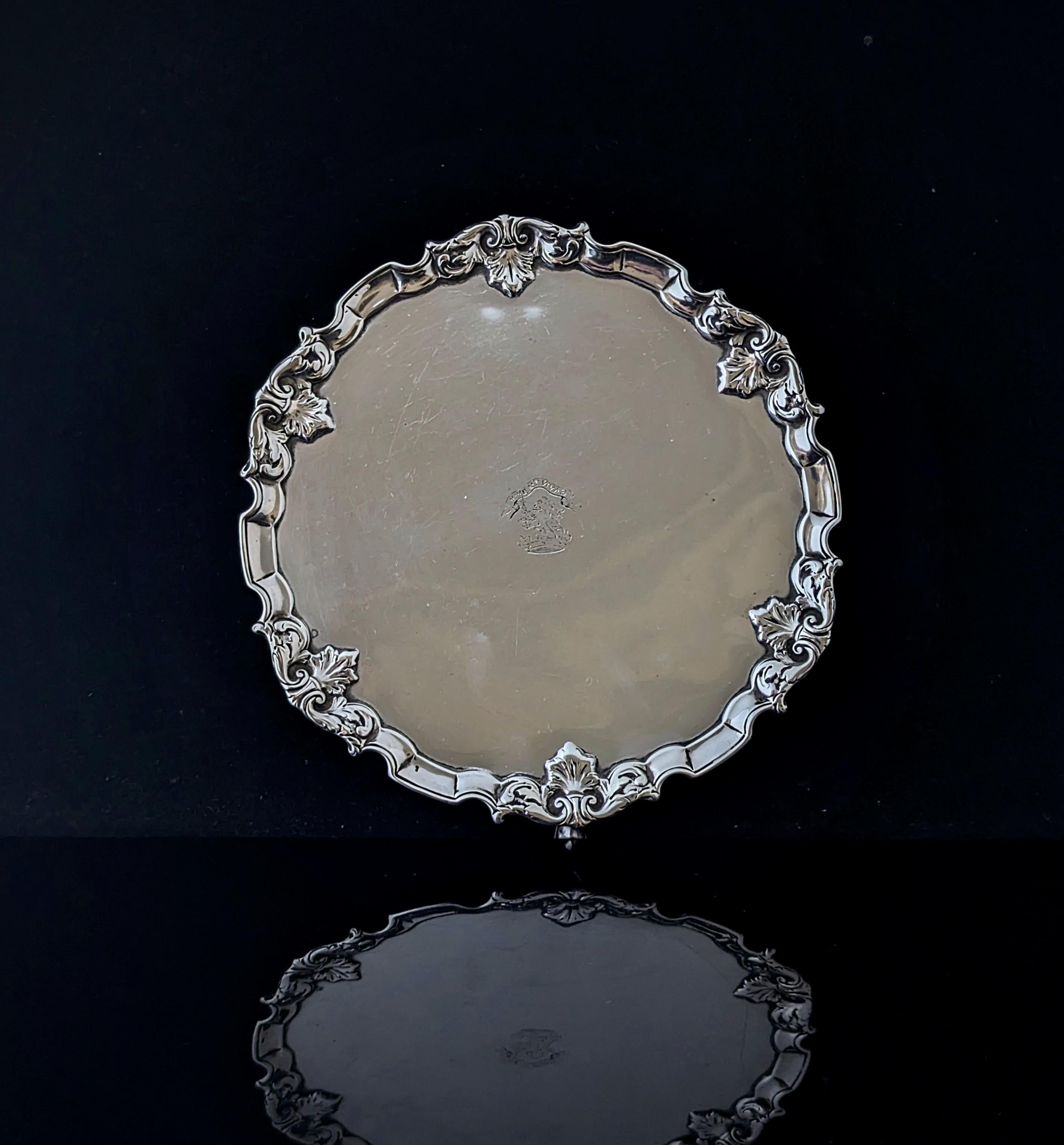 Antico cameriere in argento Sterling, vassoio portacarte in vendita 1