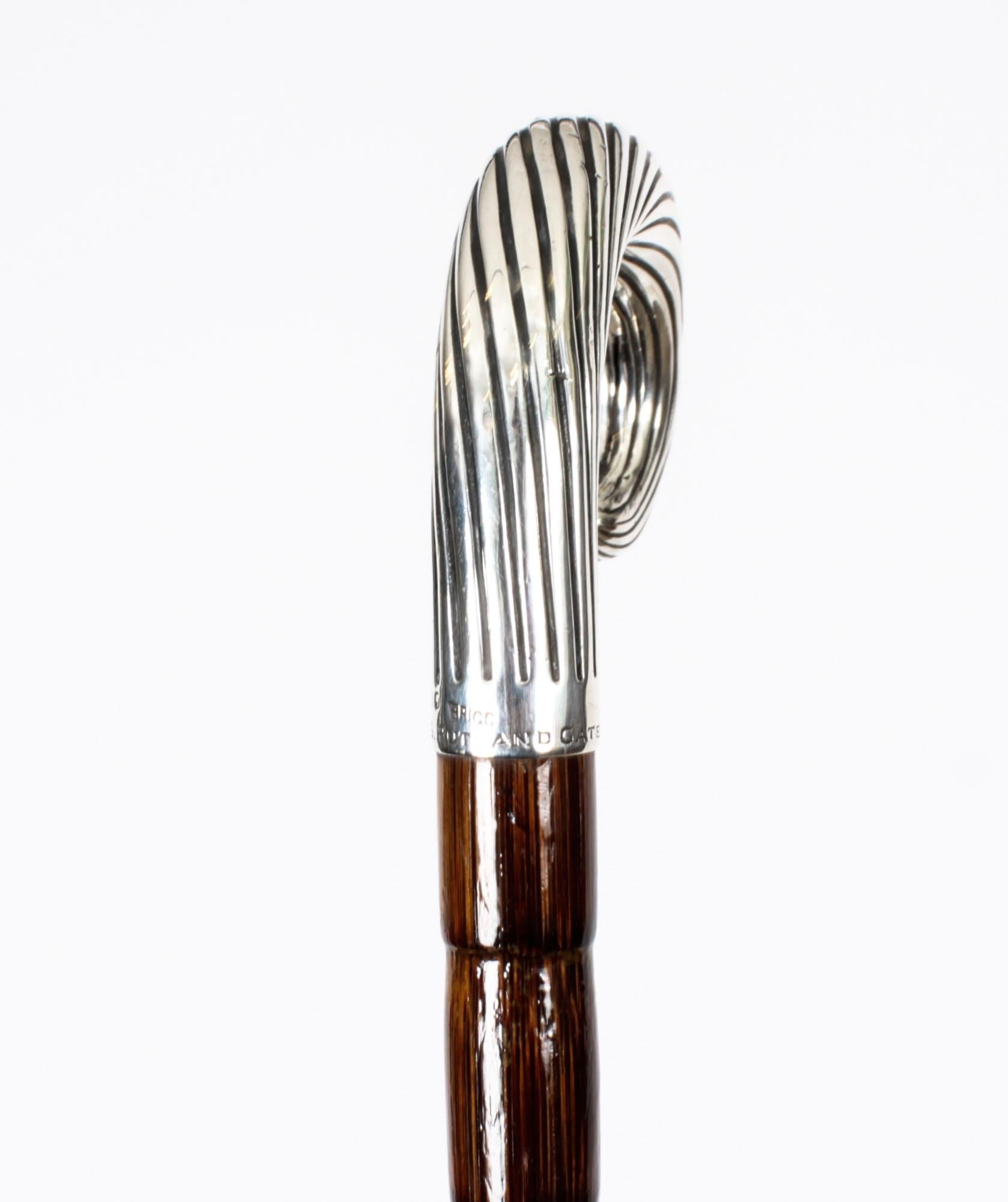Late 19th Century Antique Sterling Silver Walking Cane Stick Brigg of London 1889 19th Century