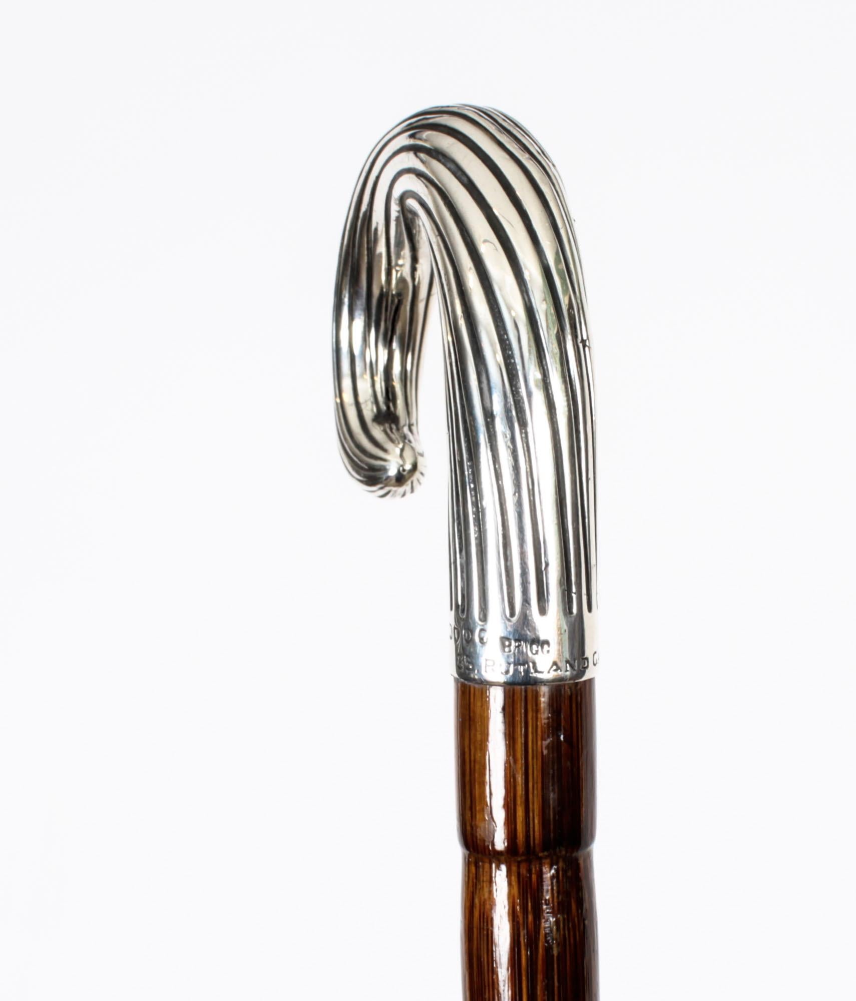 Antique Sterling Silver Walking Cane Stick Brigg of London 1889 19th Century 1