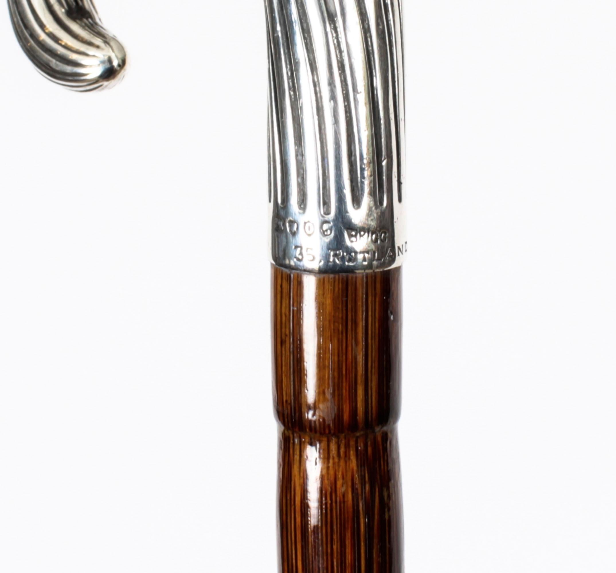 Antique Sterling Silver Walking Cane Stick Brigg of London 1889 19th Century 2