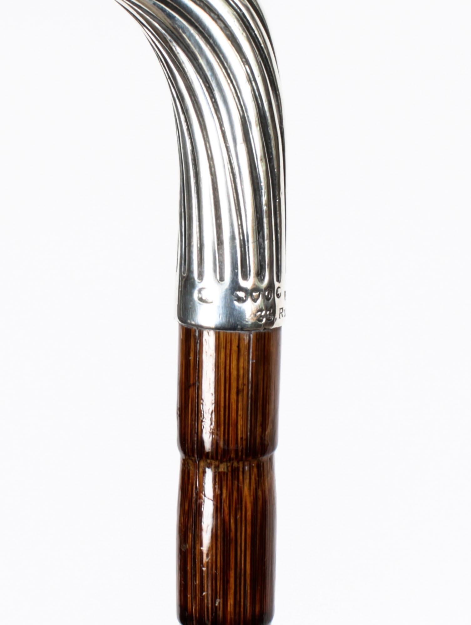 Antique Sterling Silver Walking Cane Stick Brigg of London 1889 19th Century 4