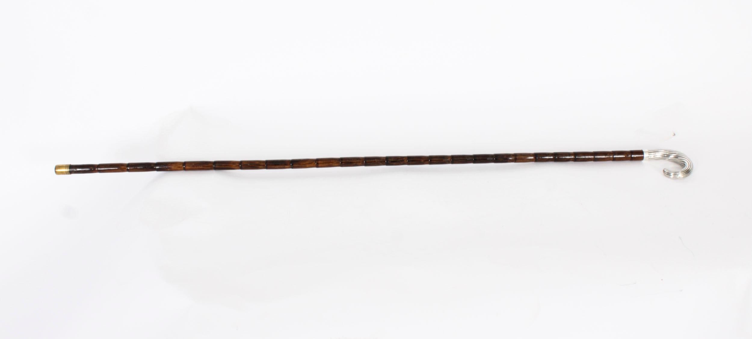 Antique Sterling Silver Walking Cane Stick Brigg of London 1889 19th Century 5