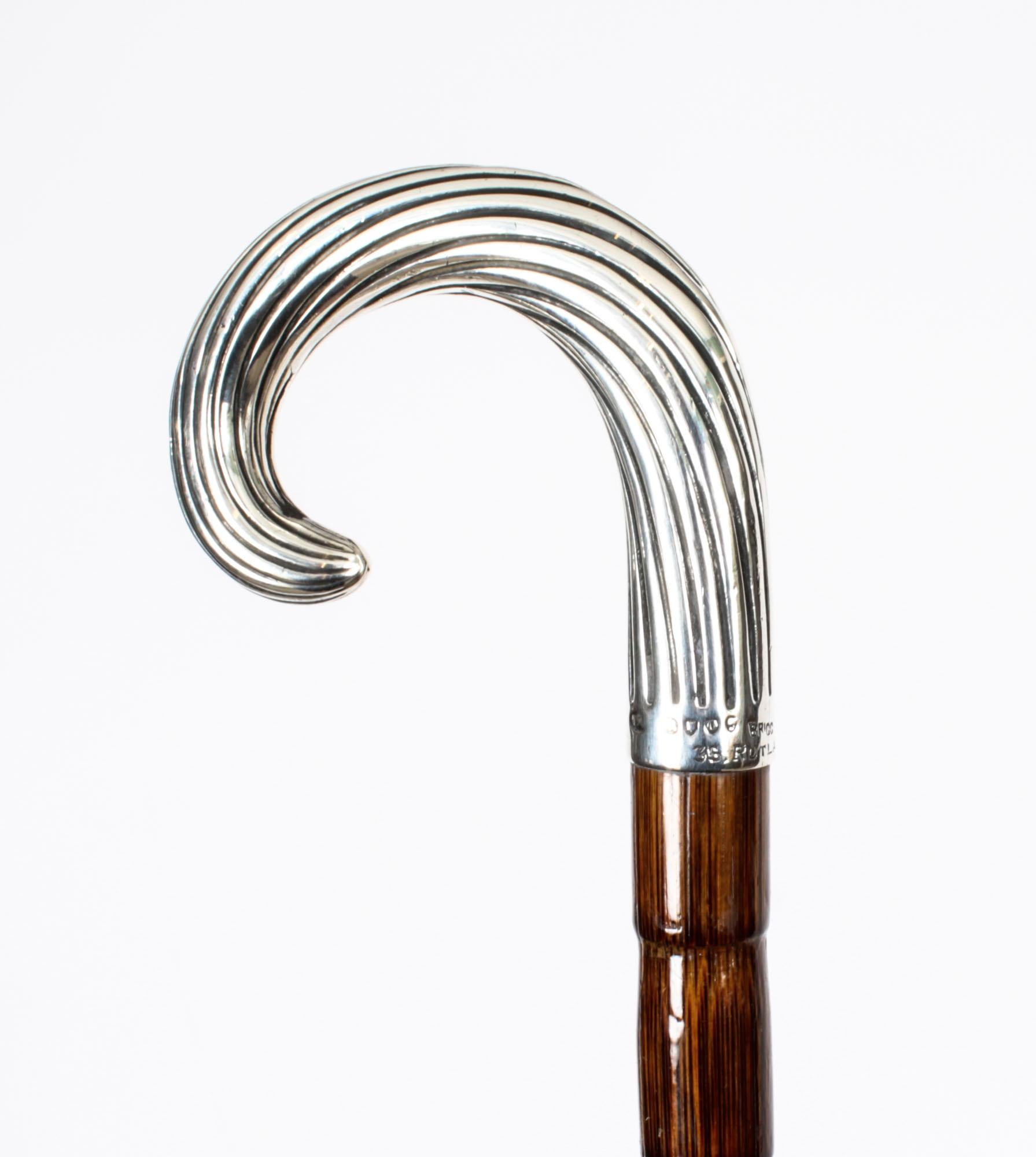 Antique Sterling Silver Walking Cane Stick Brigg of London 1889 19th Century 6