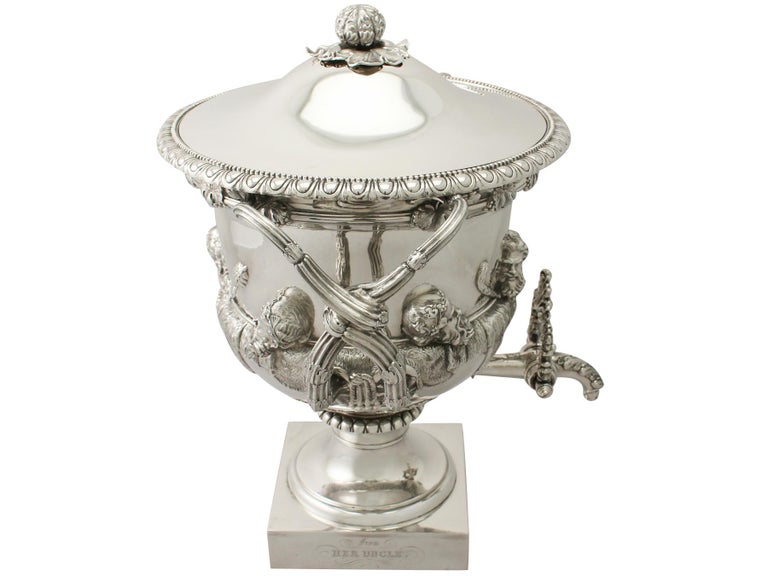 Antique Sterling Silver Warwick Vase Samovar Centerpiece For Sale at
