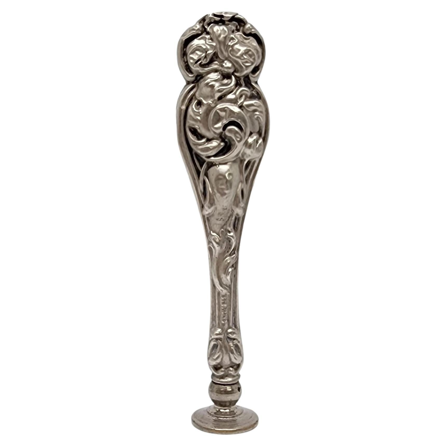 Antique Sterling Silver Wax Seal Stamp "W" #18429