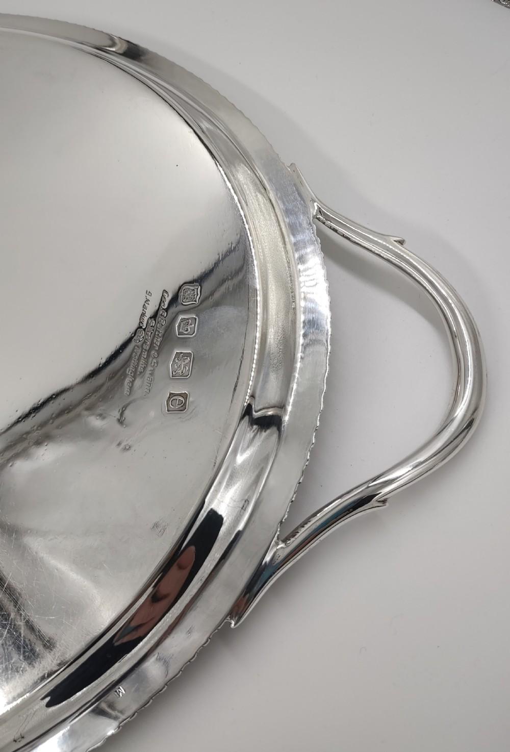 Georgian Antique Sterling Solid Silver Heavy Oval Form Tea Tray 1840 Grams For Sale