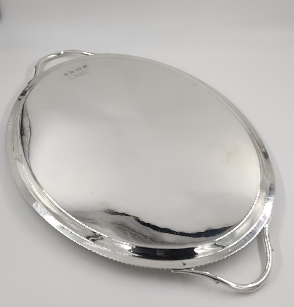 English Antique Sterling Solid Silver Heavy Oval Form Tea Tray 1840 Grams For Sale