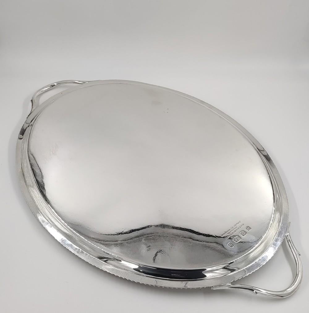 Early 20th Century Antique Sterling Solid Silver Heavy Oval Form Tea Tray 1840 Grams For Sale
