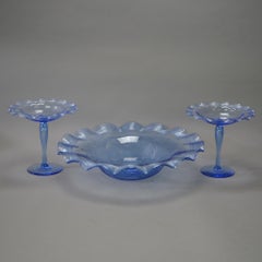 Antique Steuben Art Glass Center Bowl & Compote Set, Circa 1920