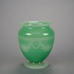 Antique Steuben Art Glass Vase, Green Jade Cut Back to Alabaster, c1920