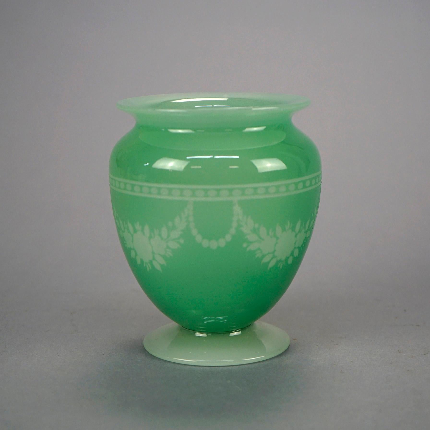 American Antique Steuben Art Glass Vase, Green Jade Cut Back to Alabaster, c1920