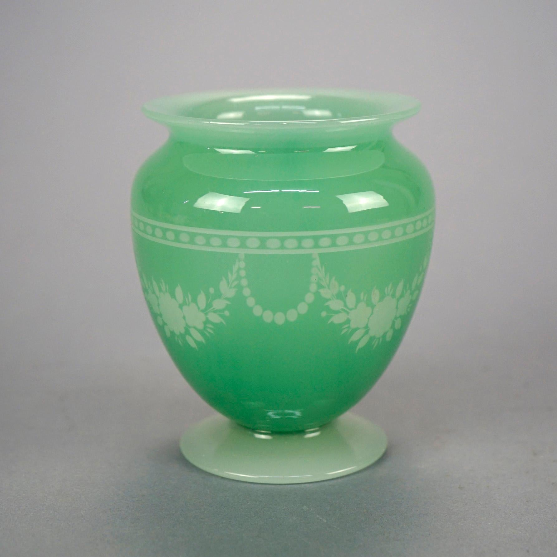Antique Steuben Art Glass Vase, Green Jade Cut Back to Alabaster, c1920 In Good Condition In Big Flats, NY