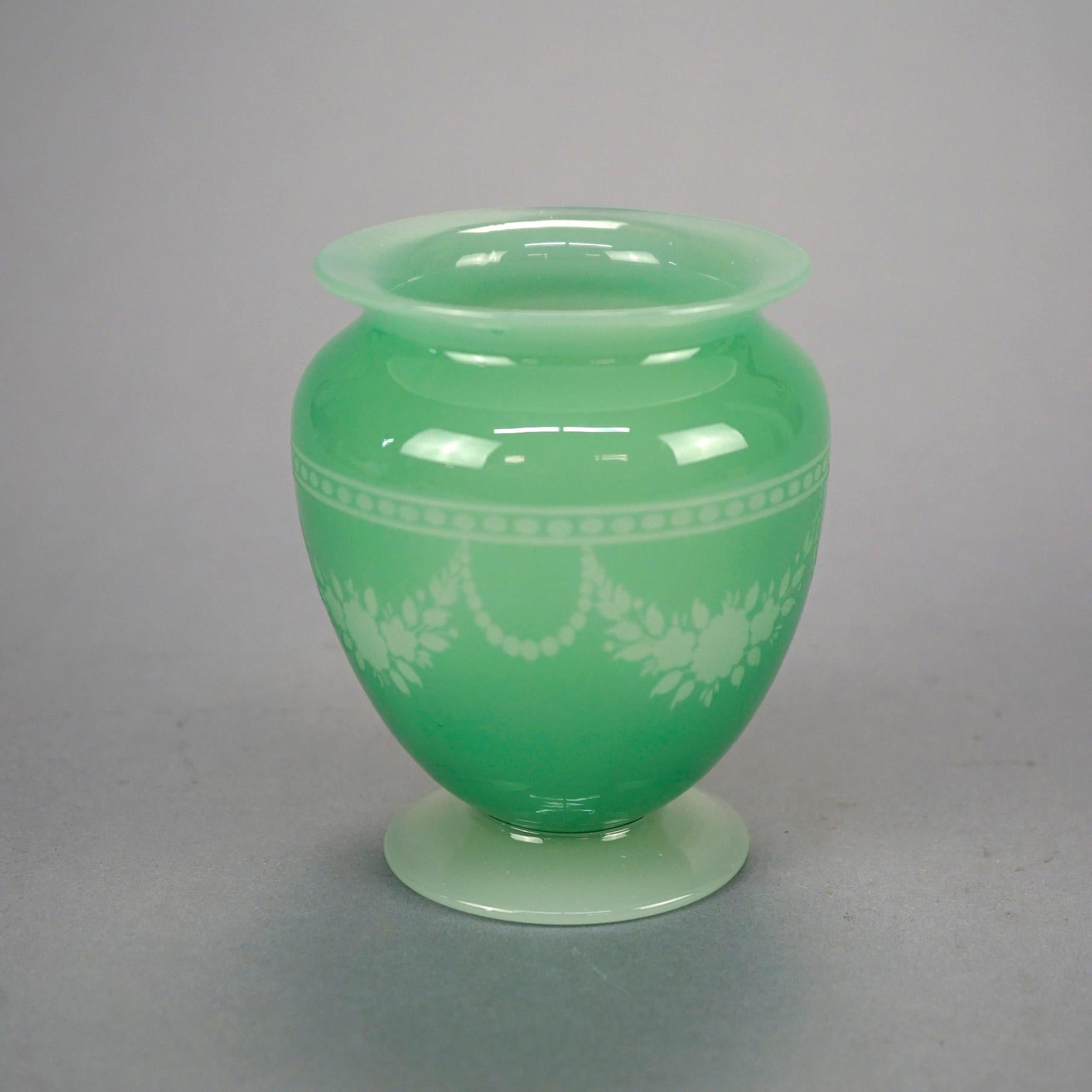 20th Century Antique Steuben Art Glass Vase, Green Jade Cut Back to Alabaster, c1920
