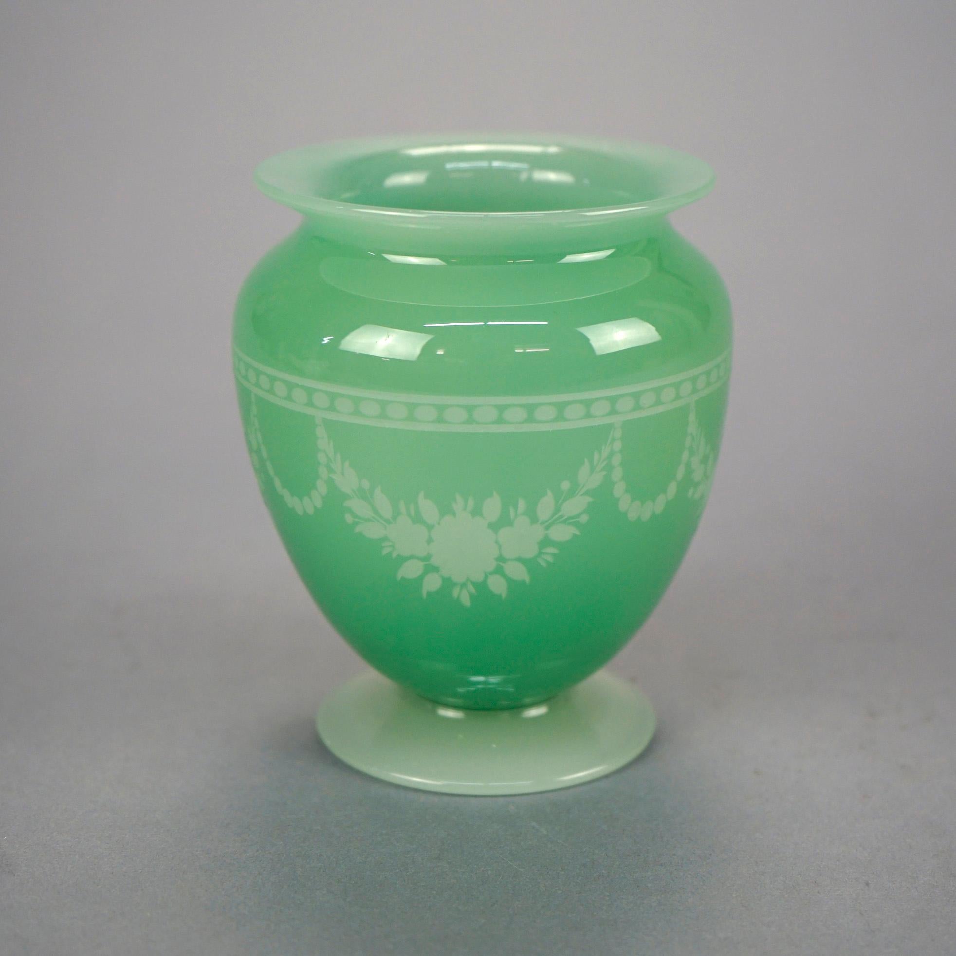 Antique Steuben Art Glass Vase, Green Jade Cut Back to Alabaster, c1920 1