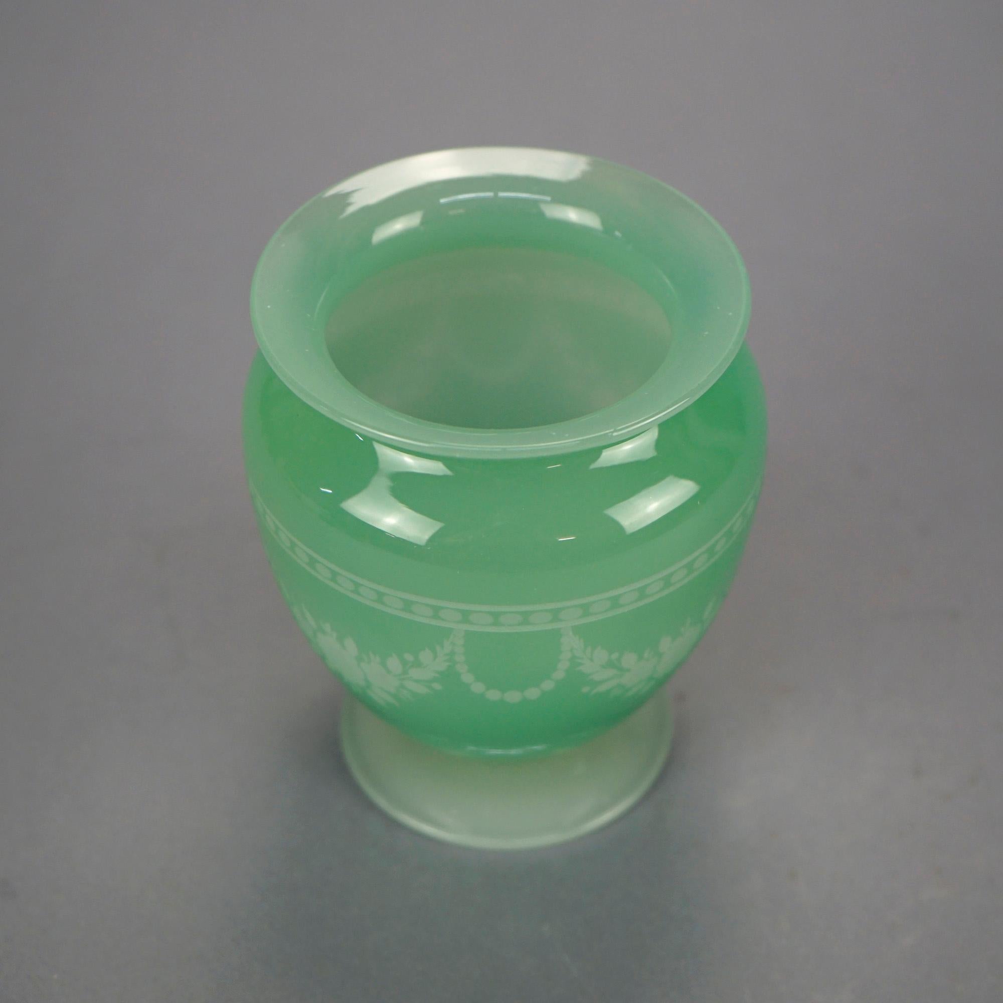 Antique Steuben Art Glass Vase, Green Jade Cut Back to Alabaster, c1920 2
