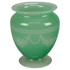 Antique Steuben Art Glass Vase, Green Jade Cut Back to Alabaster, c1920