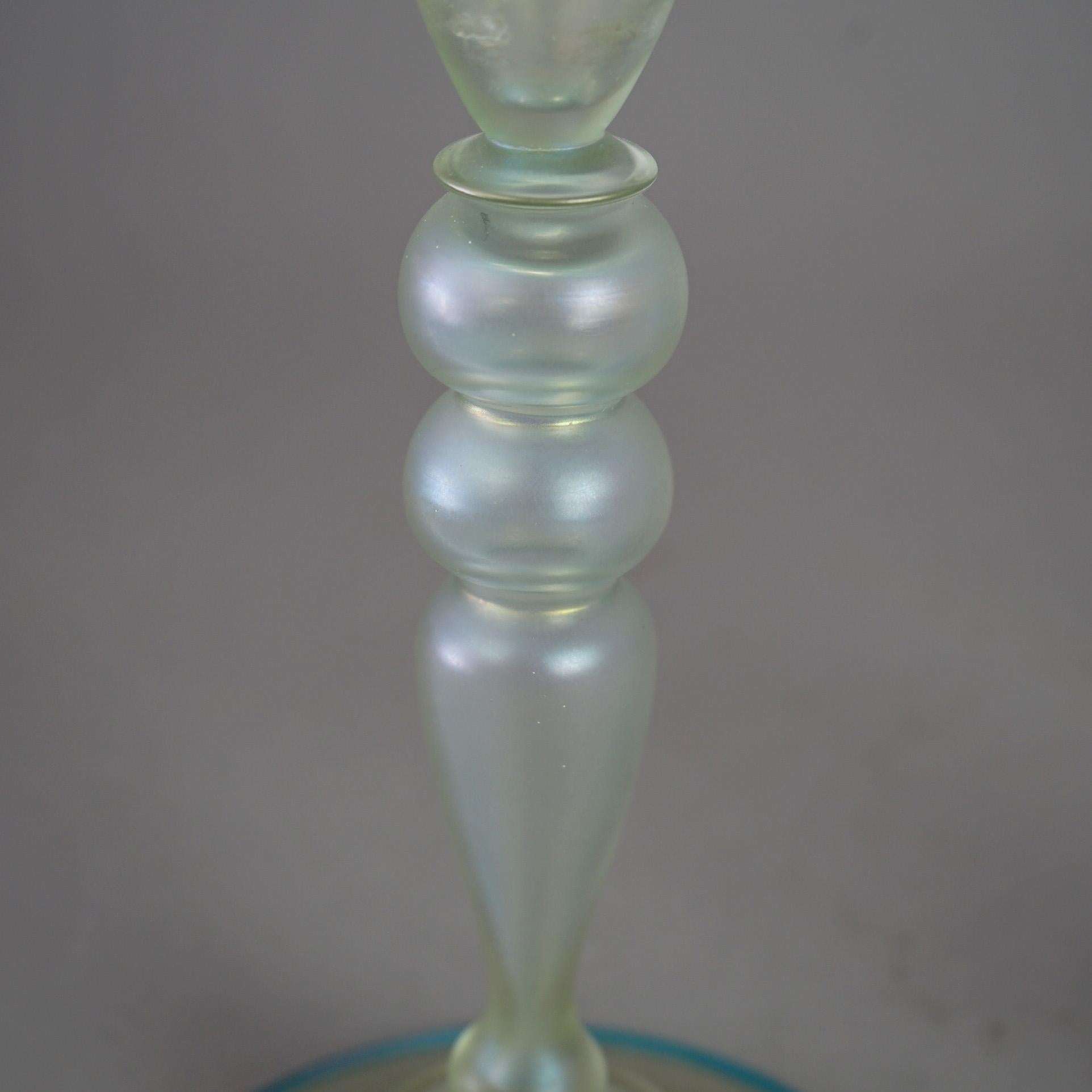 Antique Steuben Art Glass Verre De Soie Candlesticks Circa 1920 2