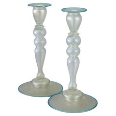 Antique Steuben Art Glass Verre De Soie Candlesticks Circa 1920