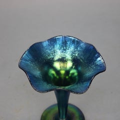 Antique Steuben Blue Aurene Art Glass Fluted Vase, Circa 1920
