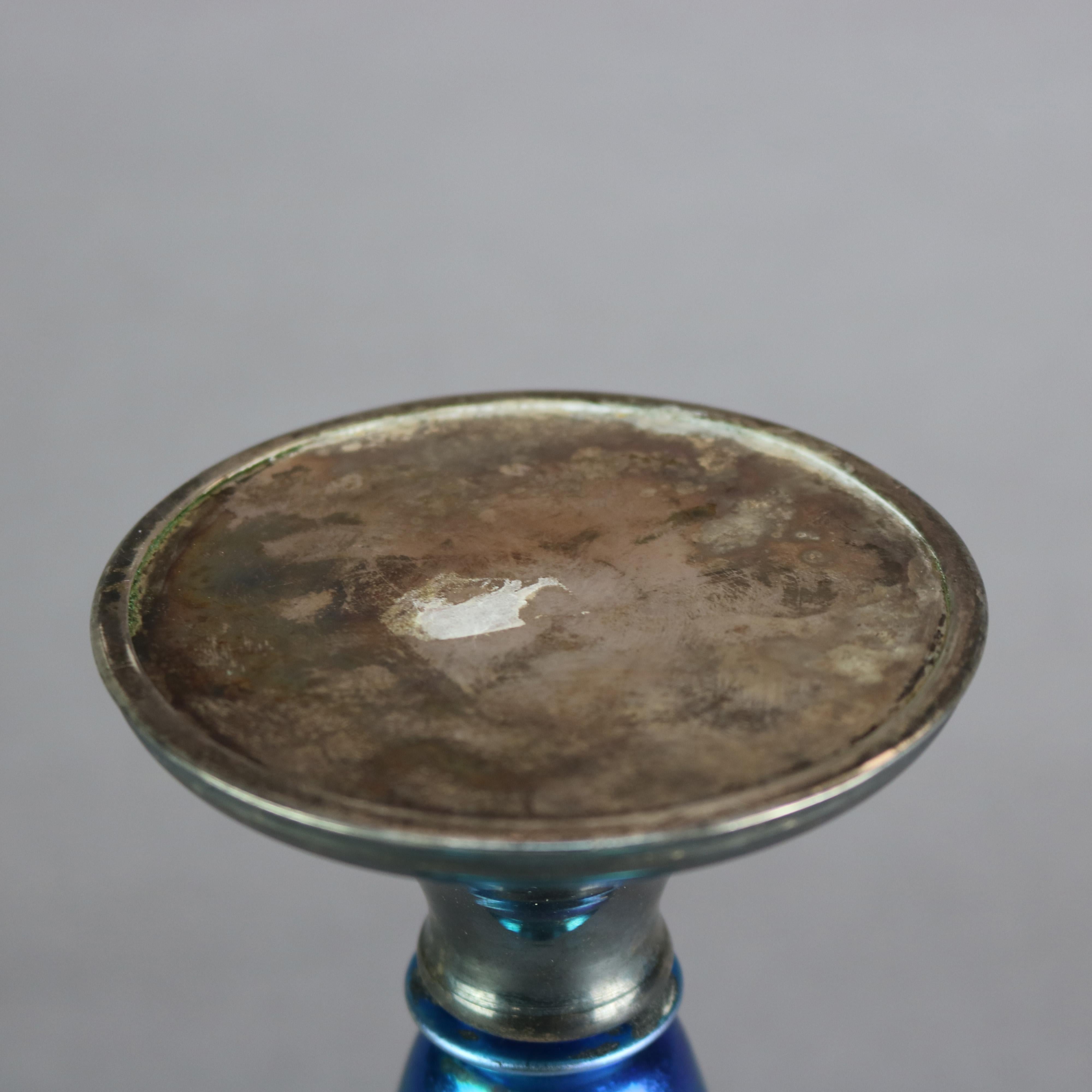 American Antique Steuben Blue Aurene Art Glass & Sterling Silver Trumpet Vase, circa 1920