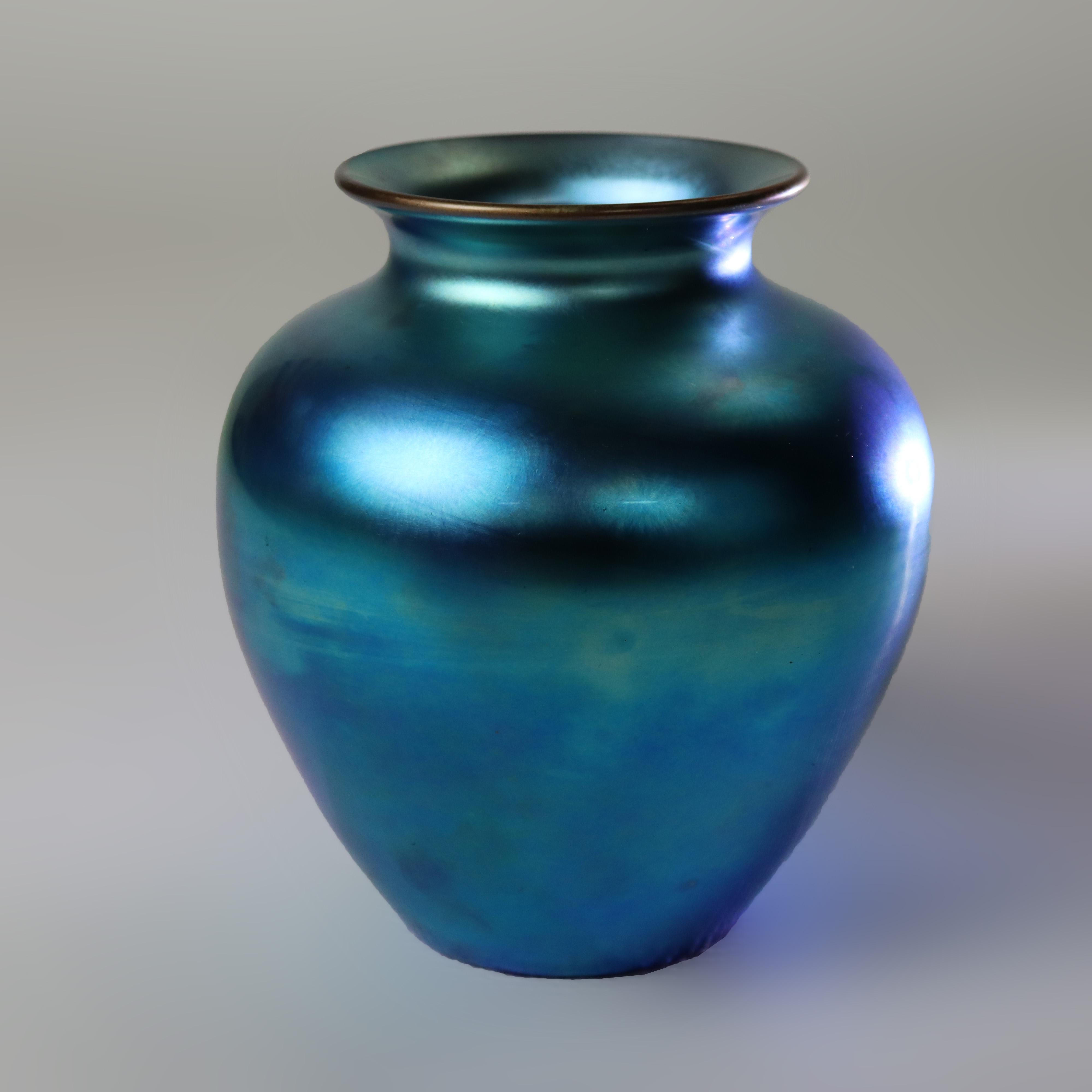 Antike Steuben Blau Aurene Kunst Glas Vase signiert C1920 (Glaskunst) im Angebot