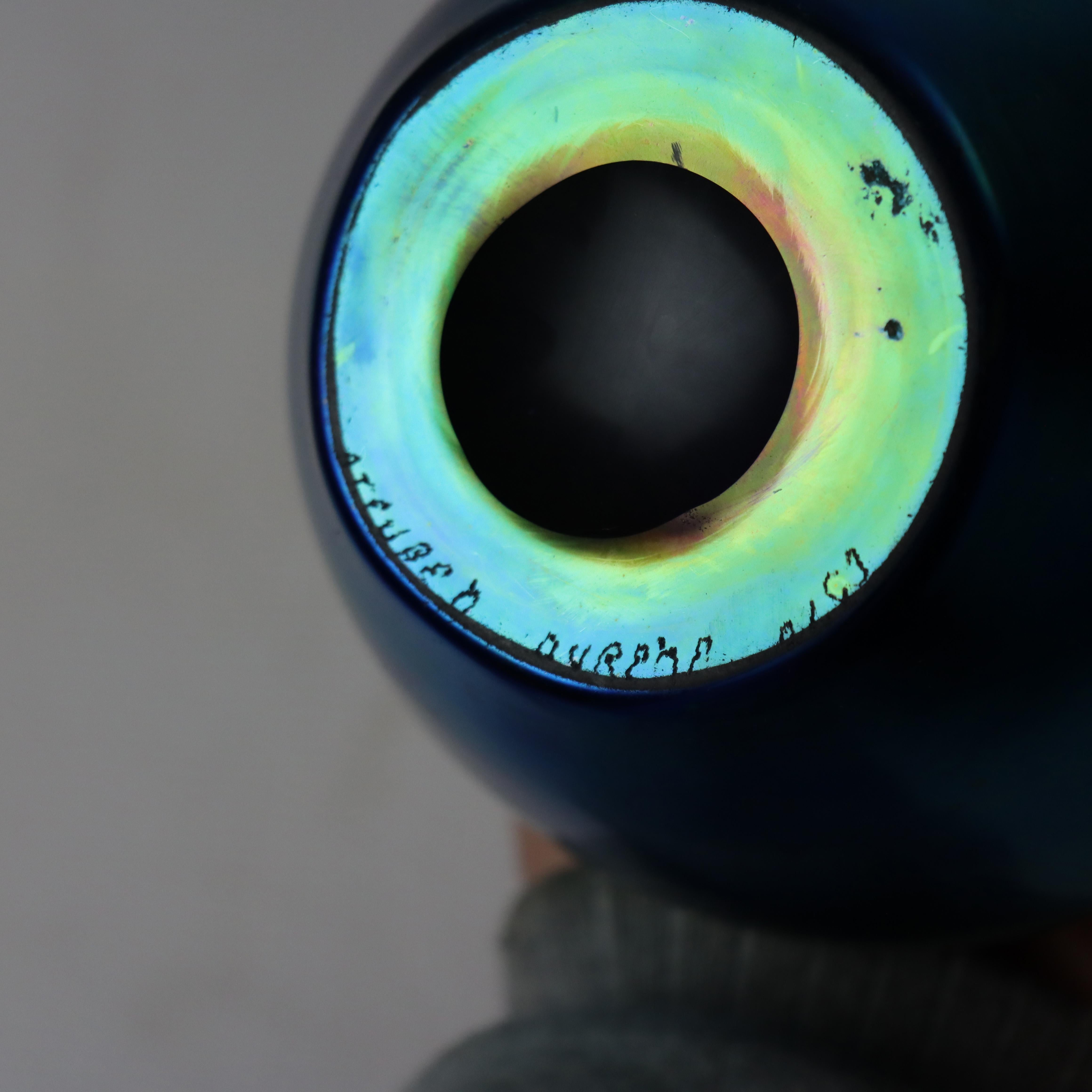 Antike Steuben Blau Aurene Kunst Glas Vase signiert C1920 im Angebot 3