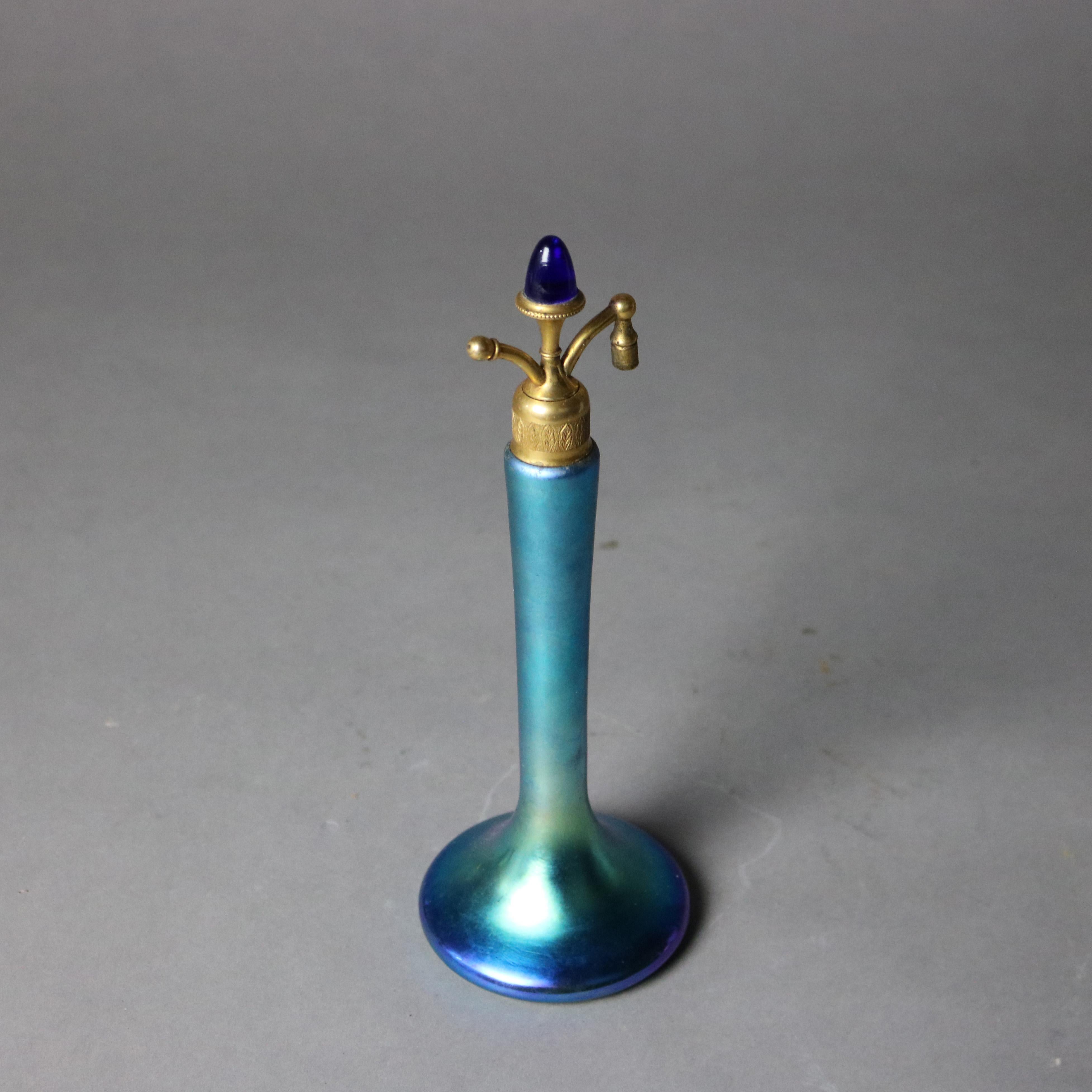 Antique Steuben Blue Aurene Glass Perfume Atomizer C1930 In Good Condition In Big Flats, NY