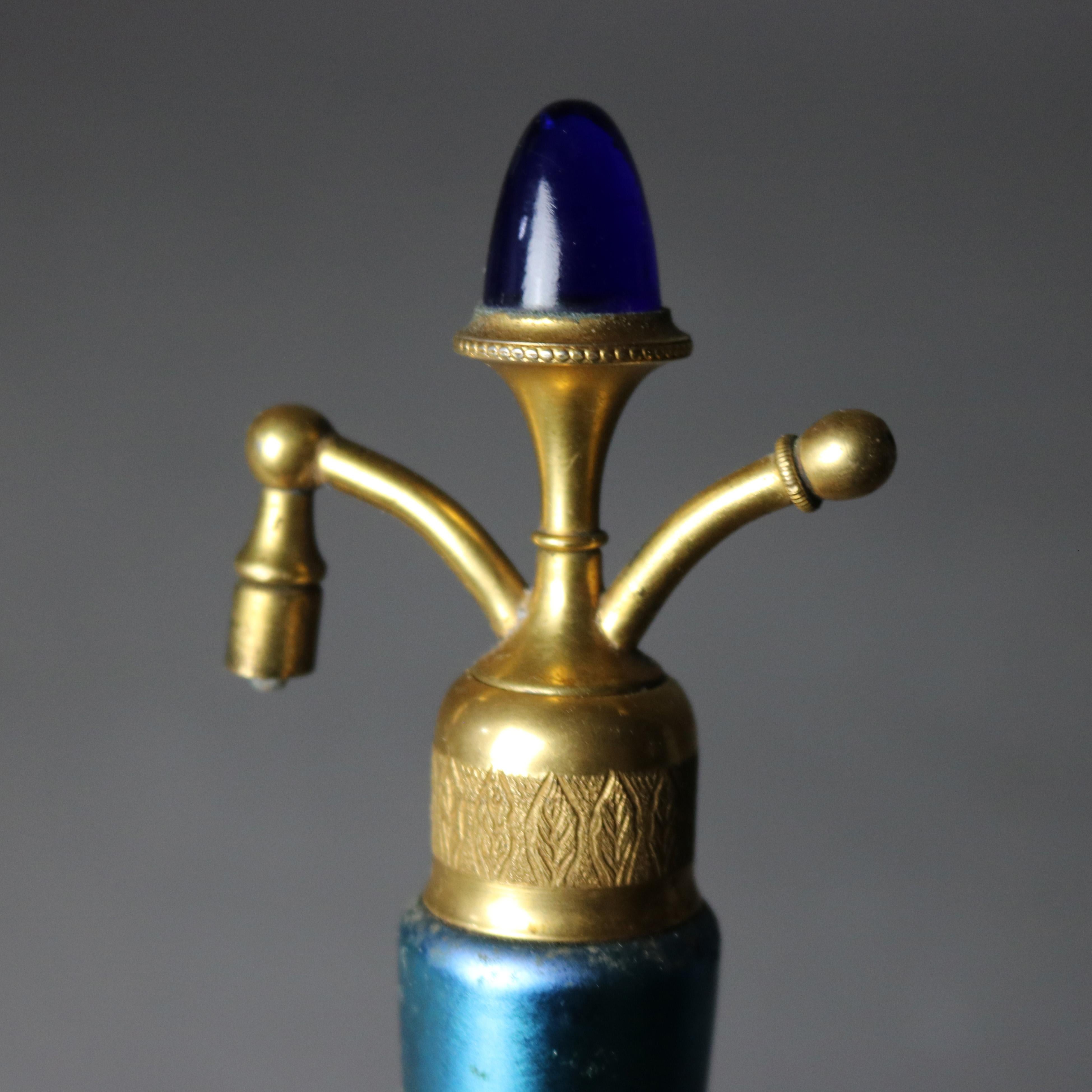 20th Century Antique Steuben Blue Aurene Glass Perfume Atomizer C1930