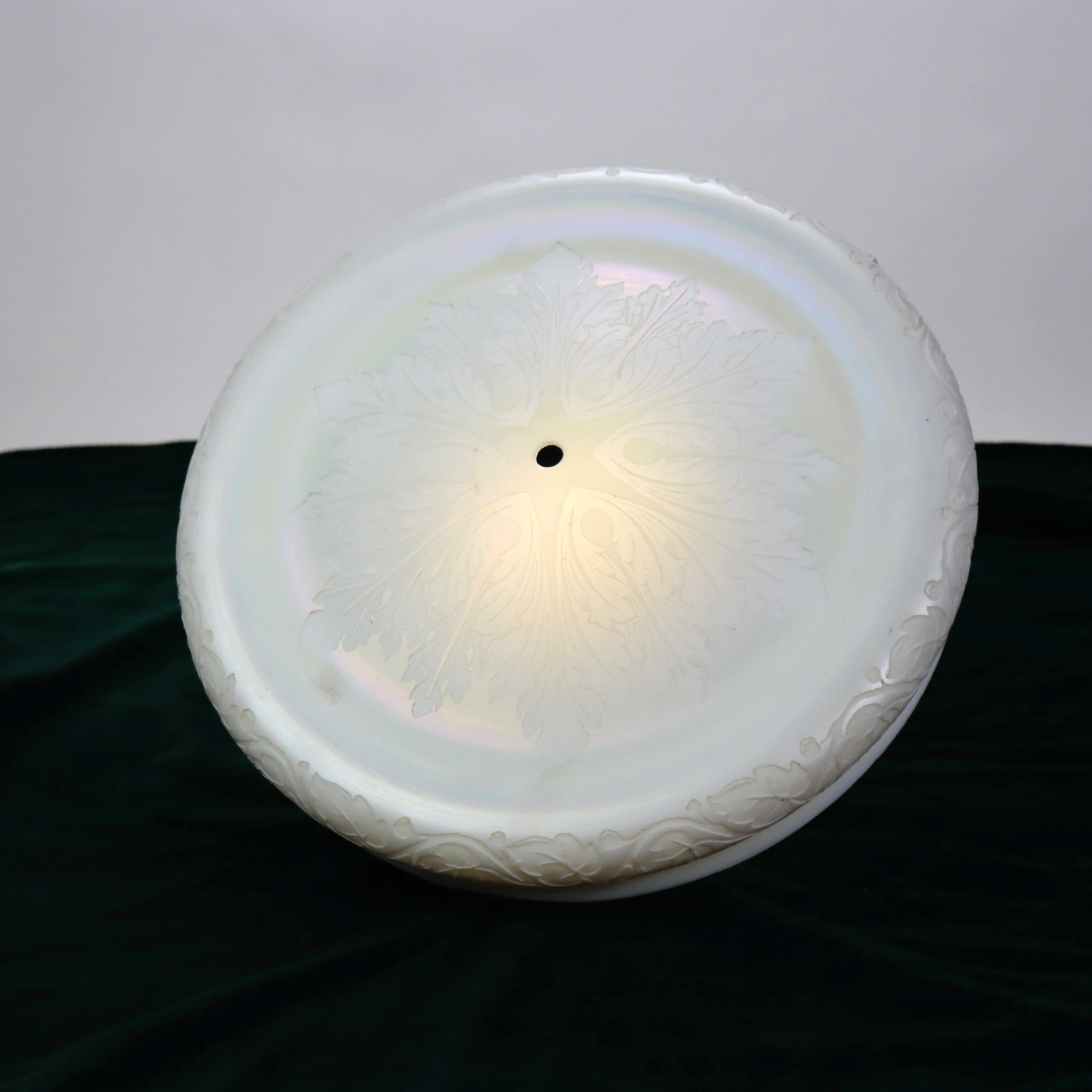 Antique Steuben Calcite Floral Etched Art Glass Dome Shade Unsigned C1920 
(4