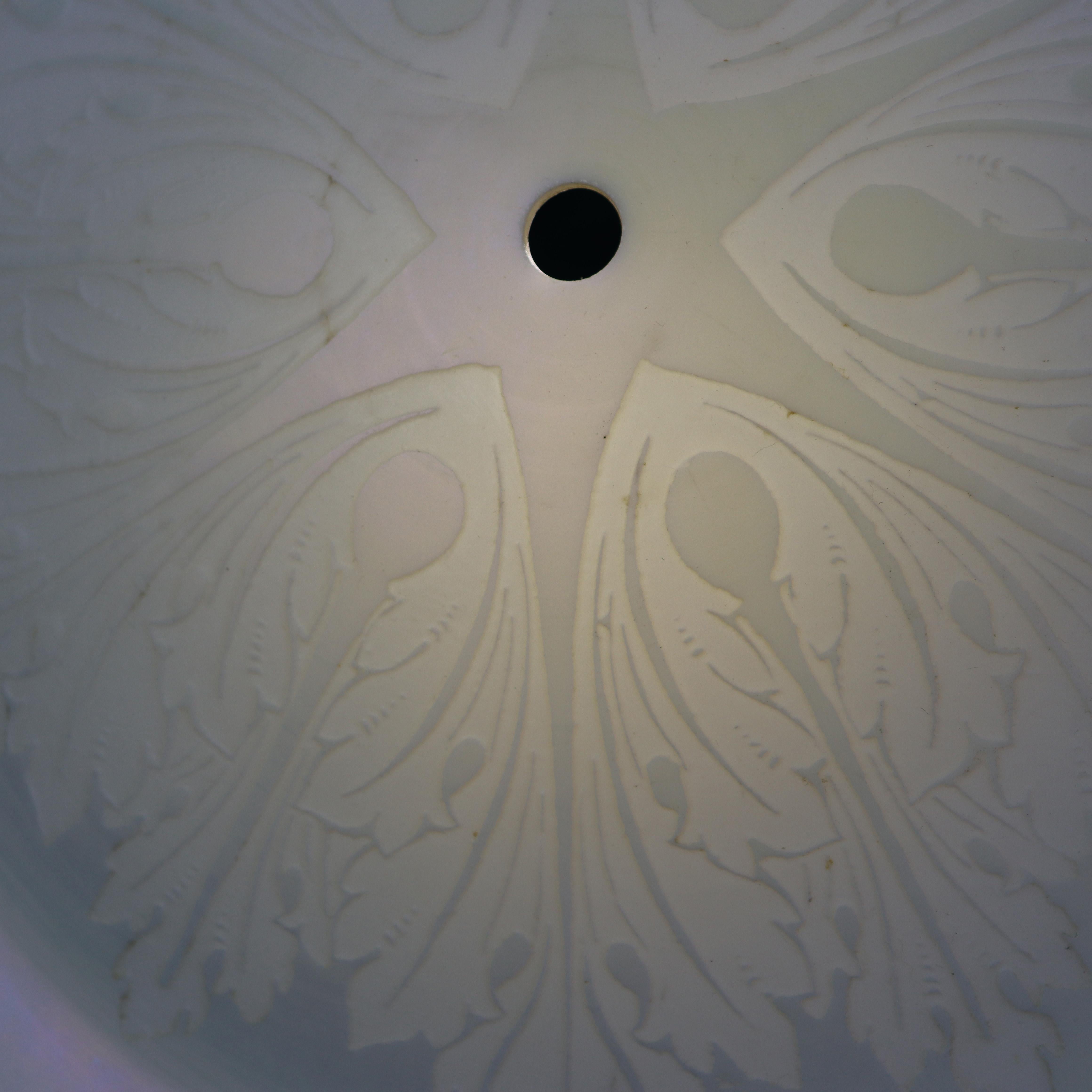 Antique Steuben Calcite Floral Etched Glass Dome Shade C1920 In Good Condition For Sale In Big Flats, NY