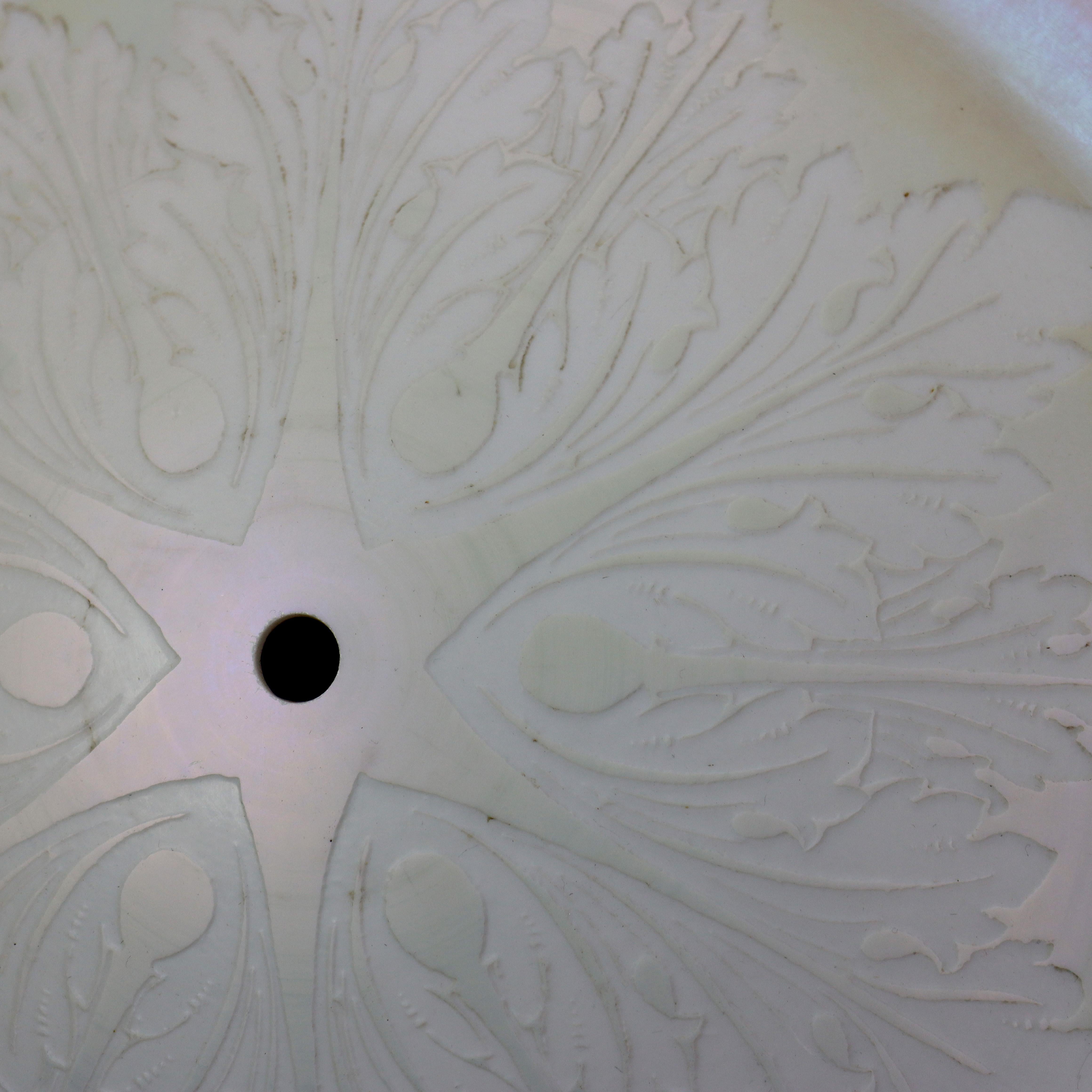 20th Century Antique Steuben Calcite Floral Etched Glass Dome Shade C1920 For Sale