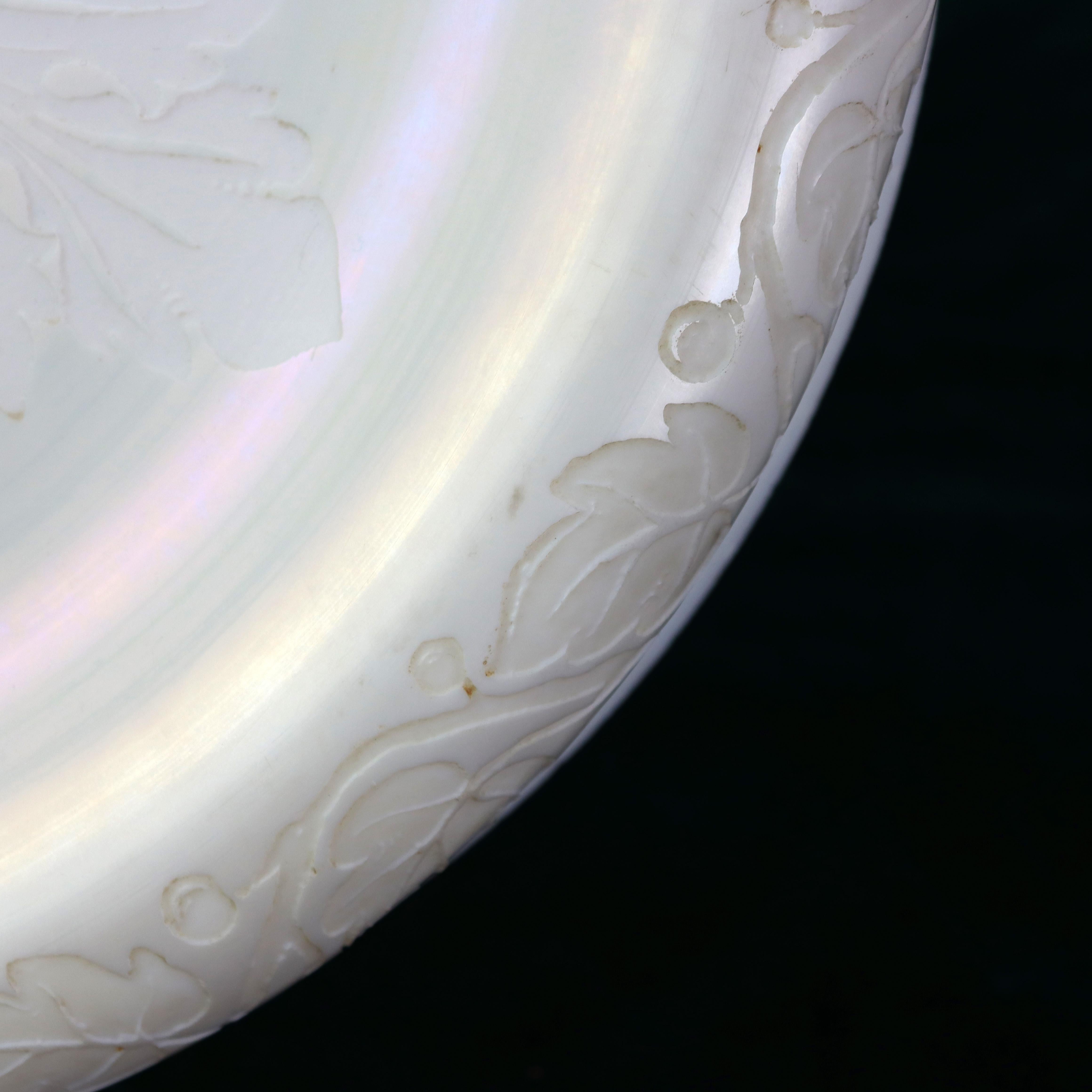 Art Glass Antique Steuben Calcite Floral Etched Glass Dome Shade C1920 For Sale