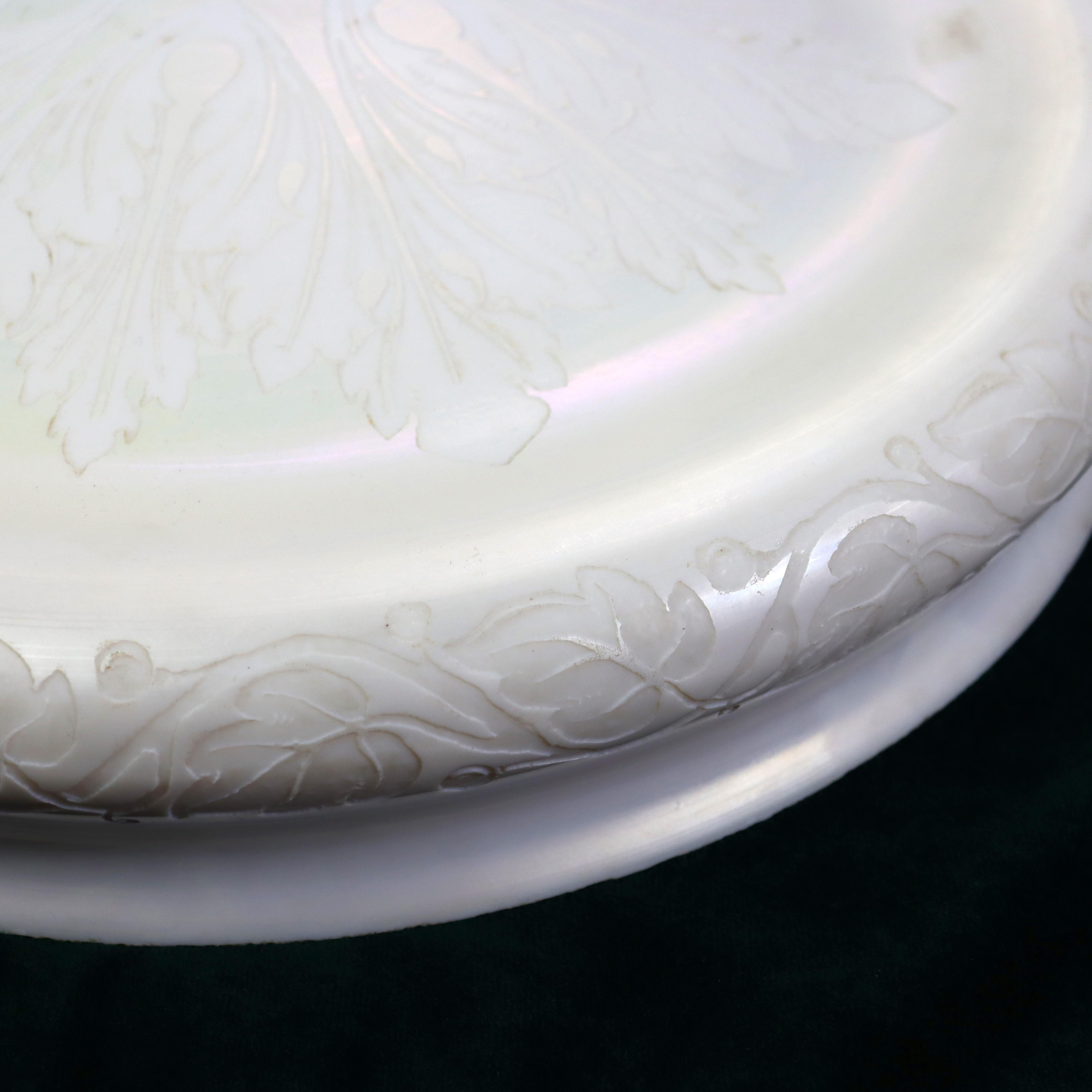 Antique Steuben Calcite Floral Etched Glass Dome Shade C1920 For Sale 3