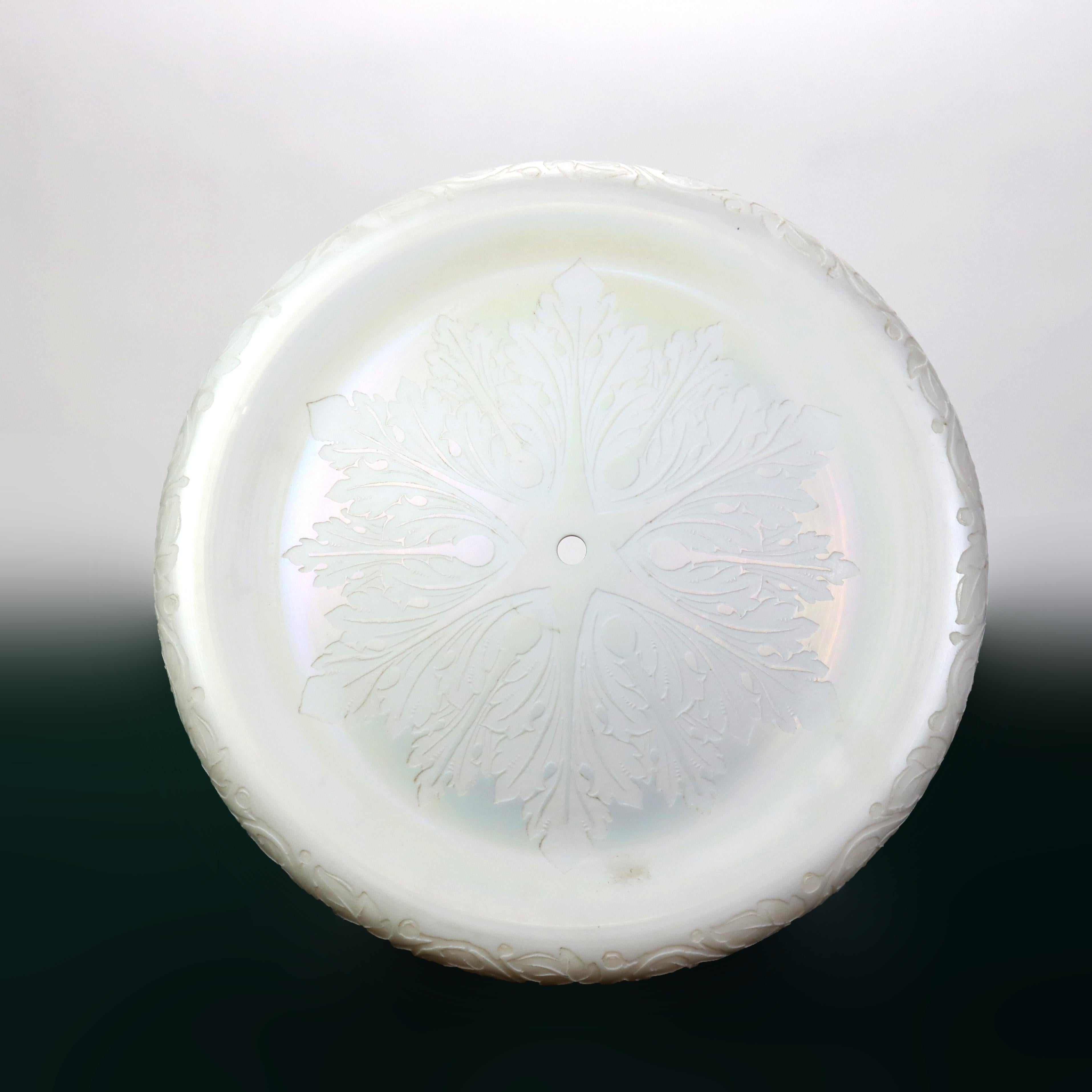 Antique Steuben Calcite Floral Etched Glass Dome Shade C1920 For Sale 4