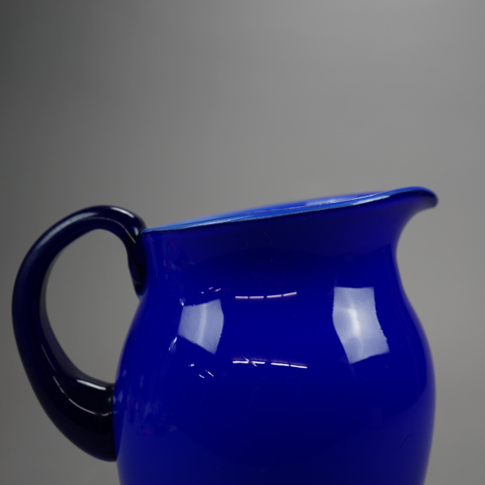 Antique Steuben Cobalt Art Glass Water Pitcher, Circa 1920 In Good Condition For Sale In Big Flats, NY