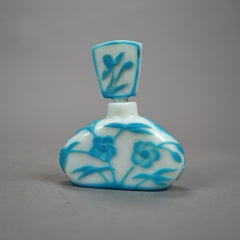Antique Steuben Floral Cut Back Aqua Blue Perfume Bottle, Circa 1920