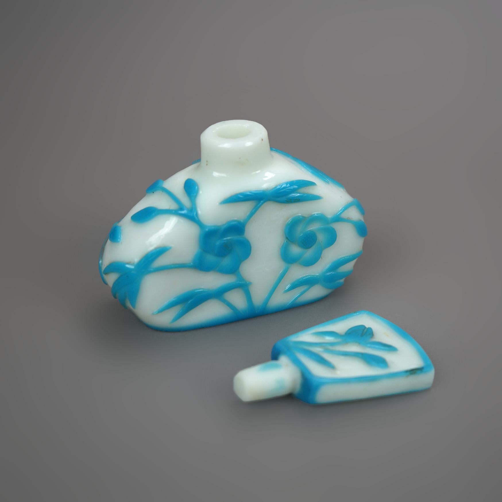 Antique Steuben Floral Cut Back Aqua Blue Perfume Bottle, Circa 1920 1