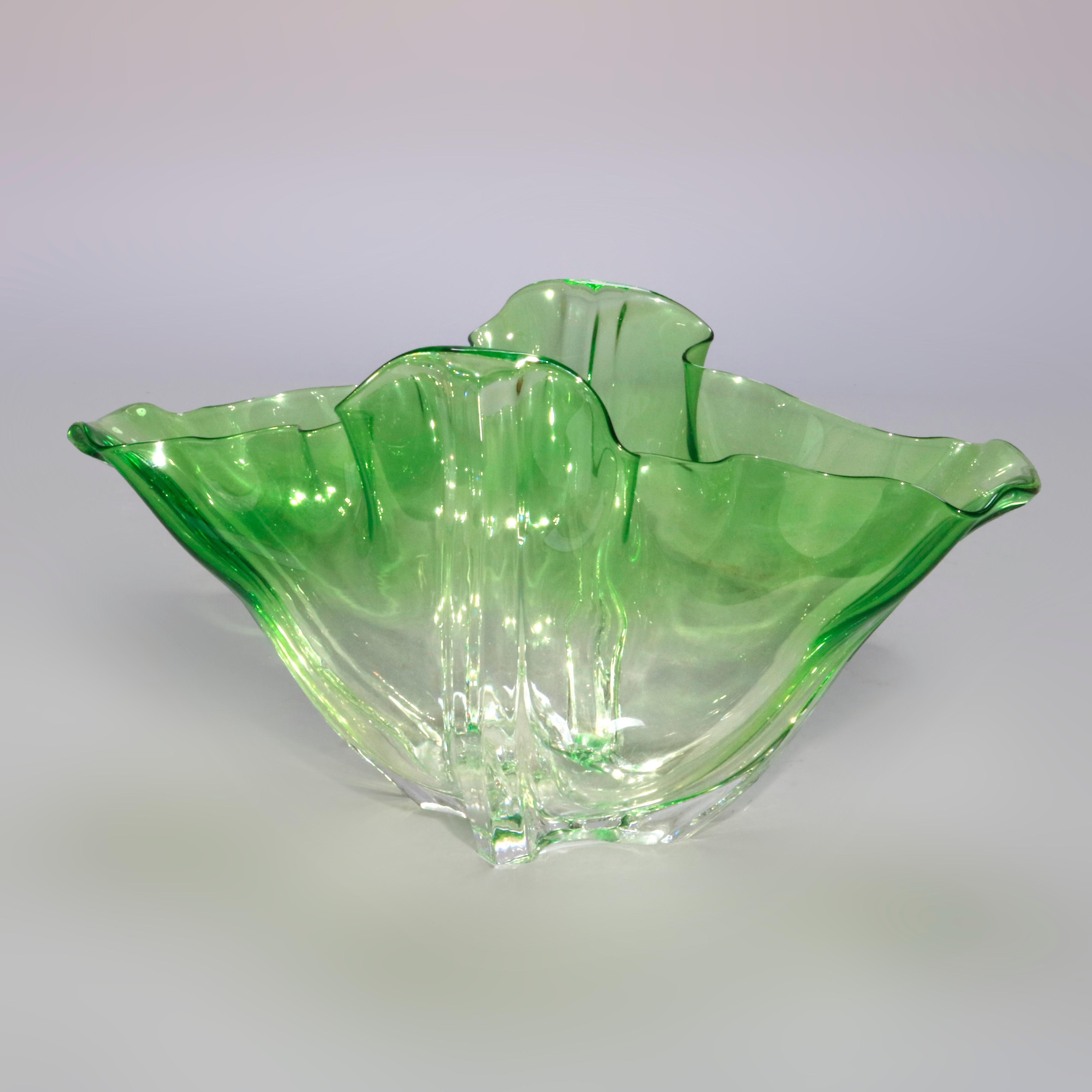 American Antique Steuben Glass Emerald Green to Clear Handkerchief Center Bowl circa 1930