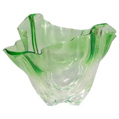 Retro Steuben Glass Emerald Green to Clear Handkerchief Center Bowl circa 1930