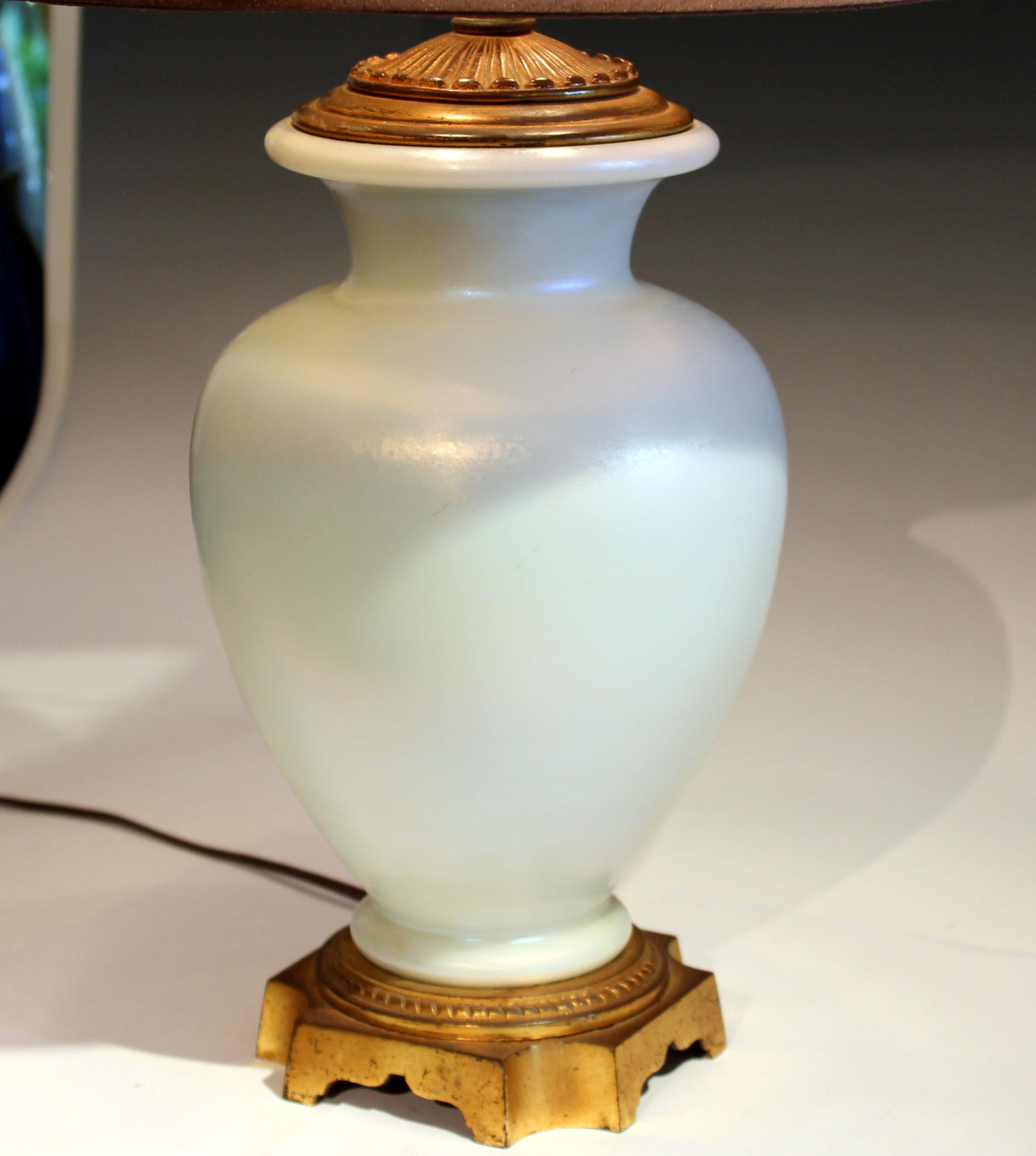 Antique Steuben Glass Ivrene Aurene Iridescent Vase Lamp Art Deco Gilt Bronze For Sale 1