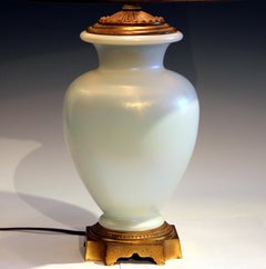 Antique Steuben Glass Ivrene Aurene Iridescent Vase Lamp Art Deco Gilt Bronze