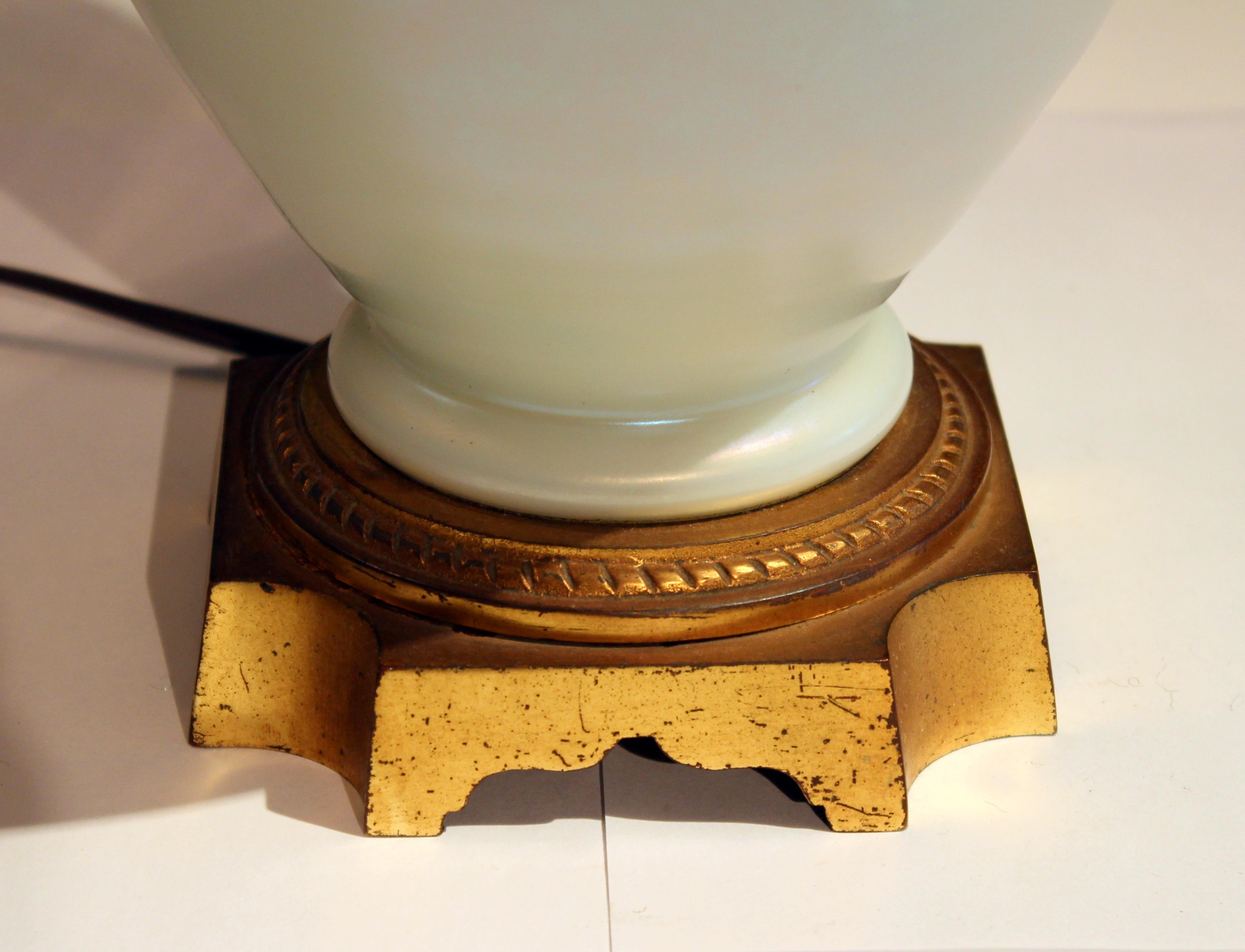 Mid-20th Century Antique Steuben Glass Ivrene Aurene Iridescent Vase Lamp Art Deco Gilt Bronze For Sale
