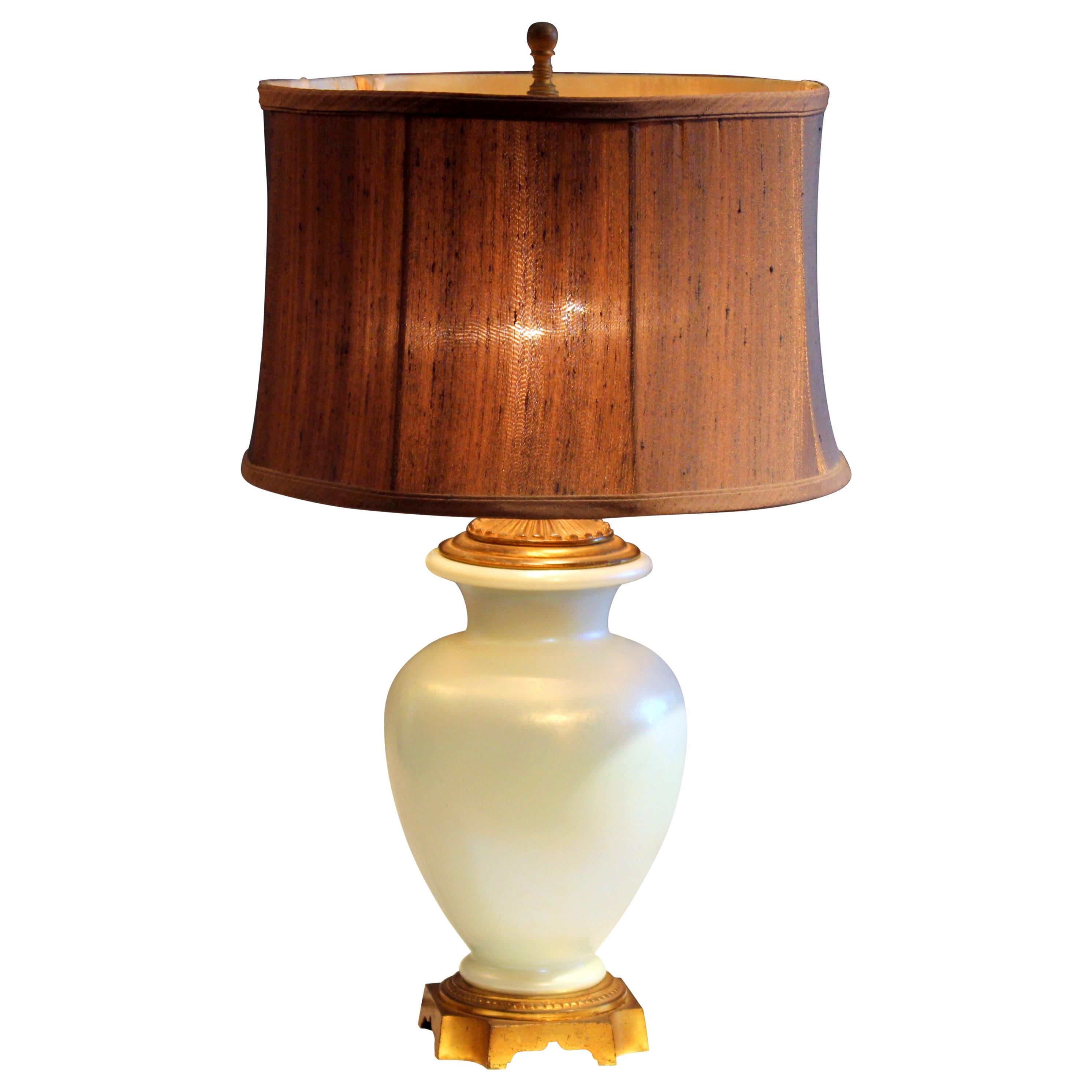 Antique Steuben Glass Ivrene Aurene Iridescent Vase Lamp Art Deco Gilt Bronze For Sale