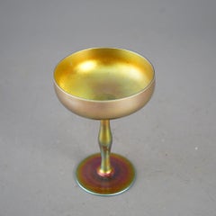 Antique Steuben Gold Aurene Art Glass Compote Circa 1920, Signed