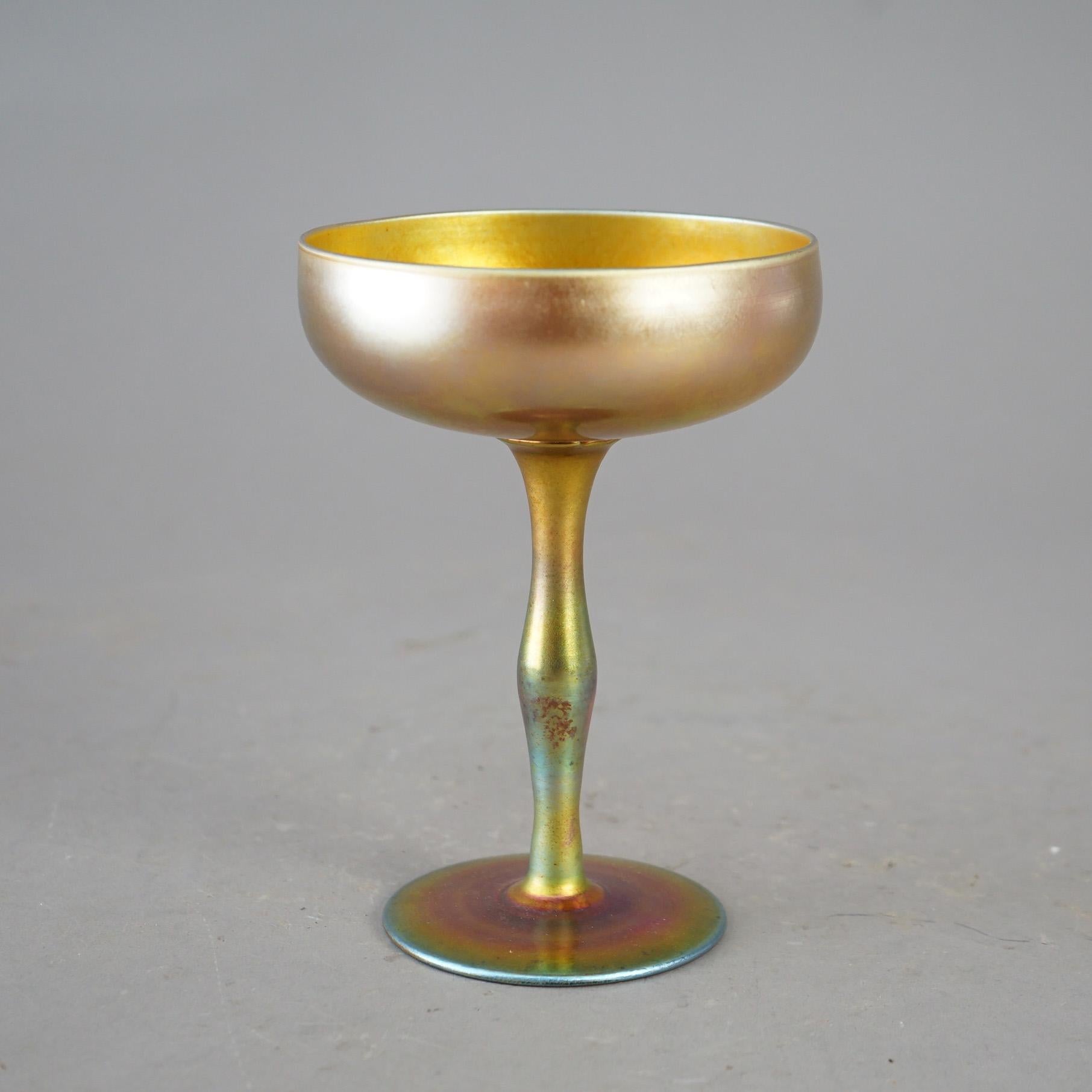 Arts and Crafts Antique Steuben Gold Aurene Art Glass Compote Circa 1920, Signed
