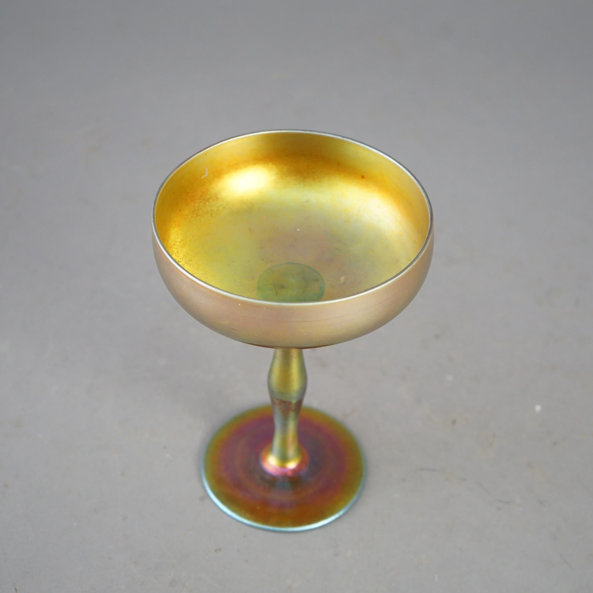 American Antique Steuben Gold Aurene Art Glass Compote Circa 1920, Signed
