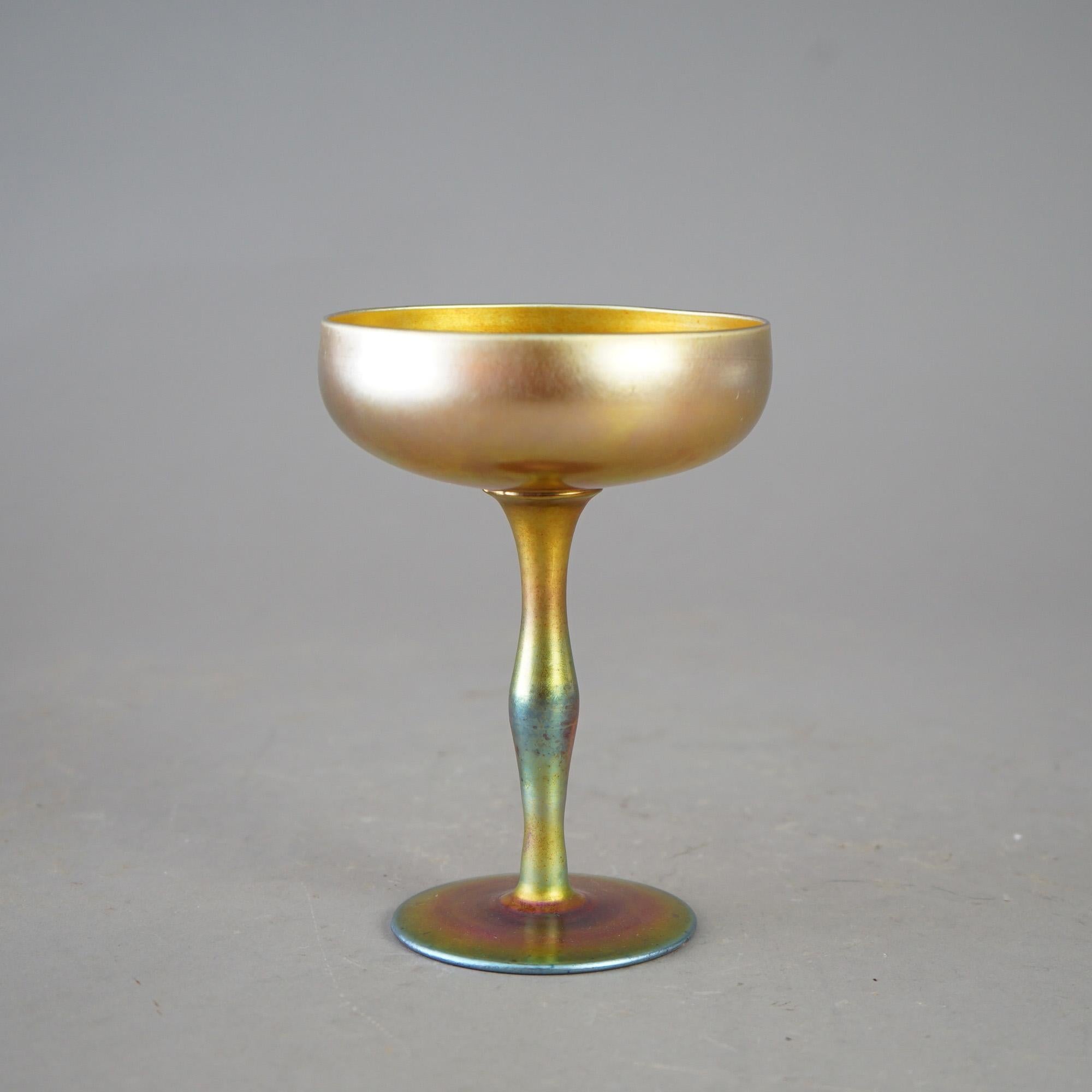 Antique Steuben Gold Aurene Art Glass Compote Circa 1920, Signed In Good Condition In Big Flats, NY
