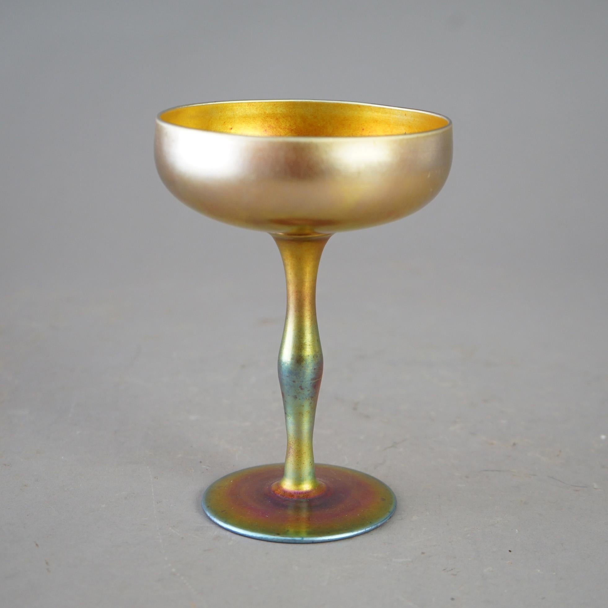 20th Century Antique Steuben Gold Aurene Art Glass Compote Circa 1920, Signed