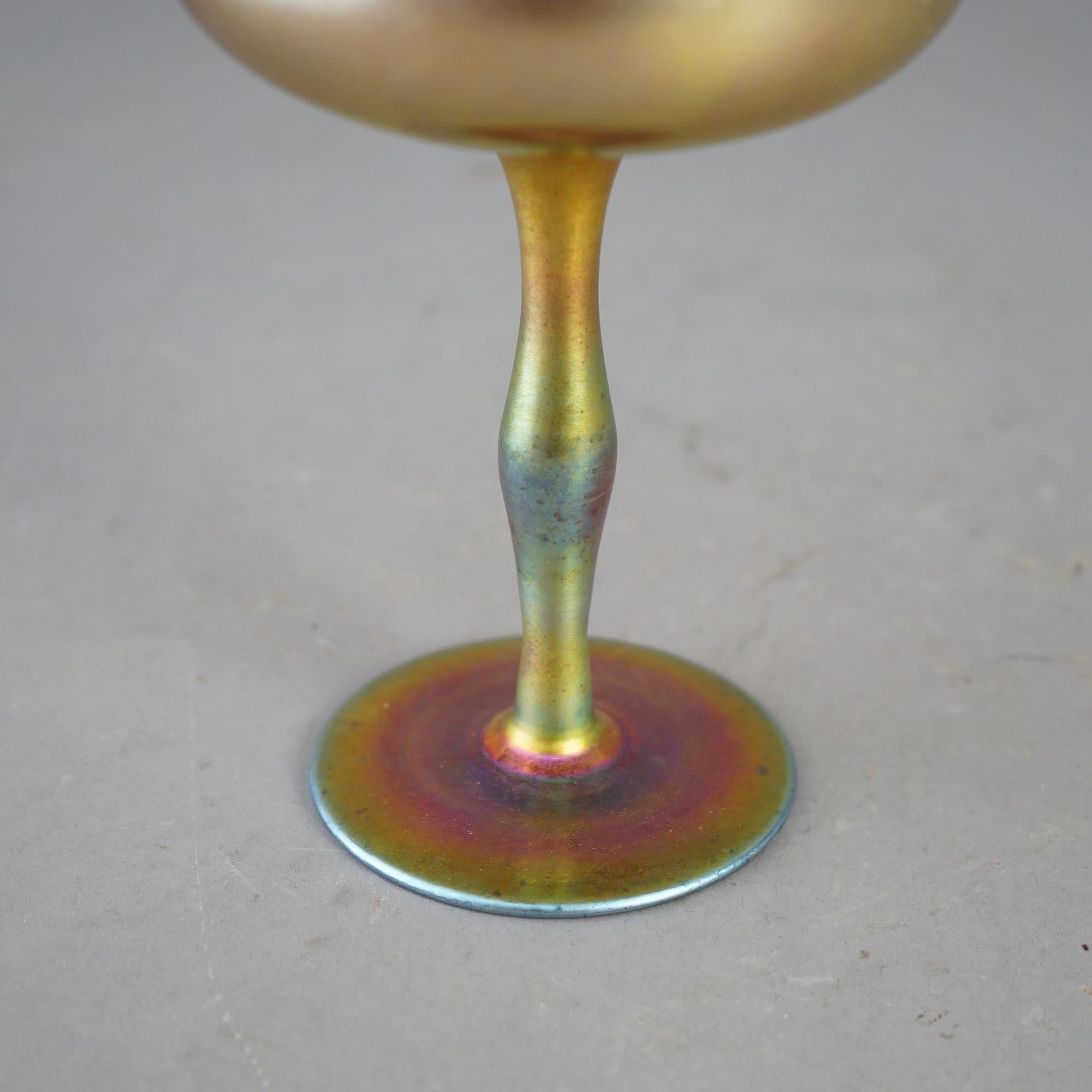 Antique Steuben Gold Aurene Art Glass Compote Circa 1920, Signed 1