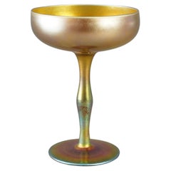 Compote ancienne en verre d'art Steuben Gold Aurene Circa 1920, signée